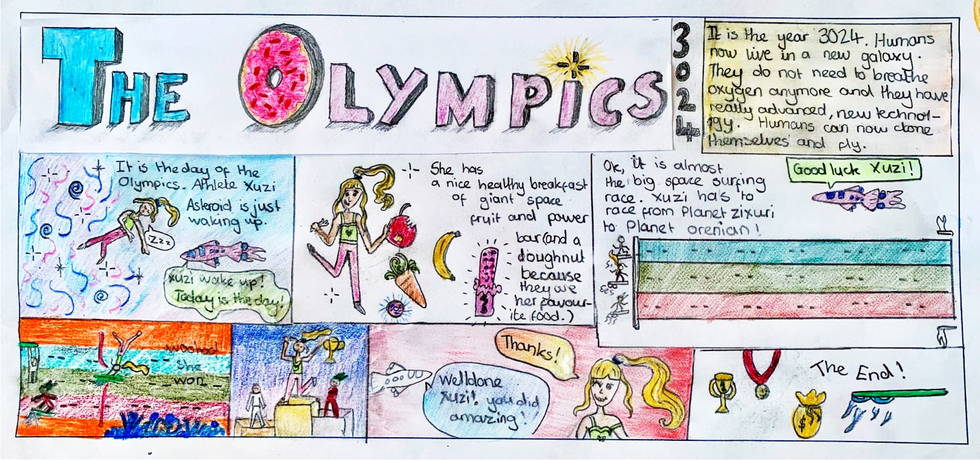 The overall winning comic strip and winner in the 7–11 age category by Maya, age 9, from St Monica's Primary School.