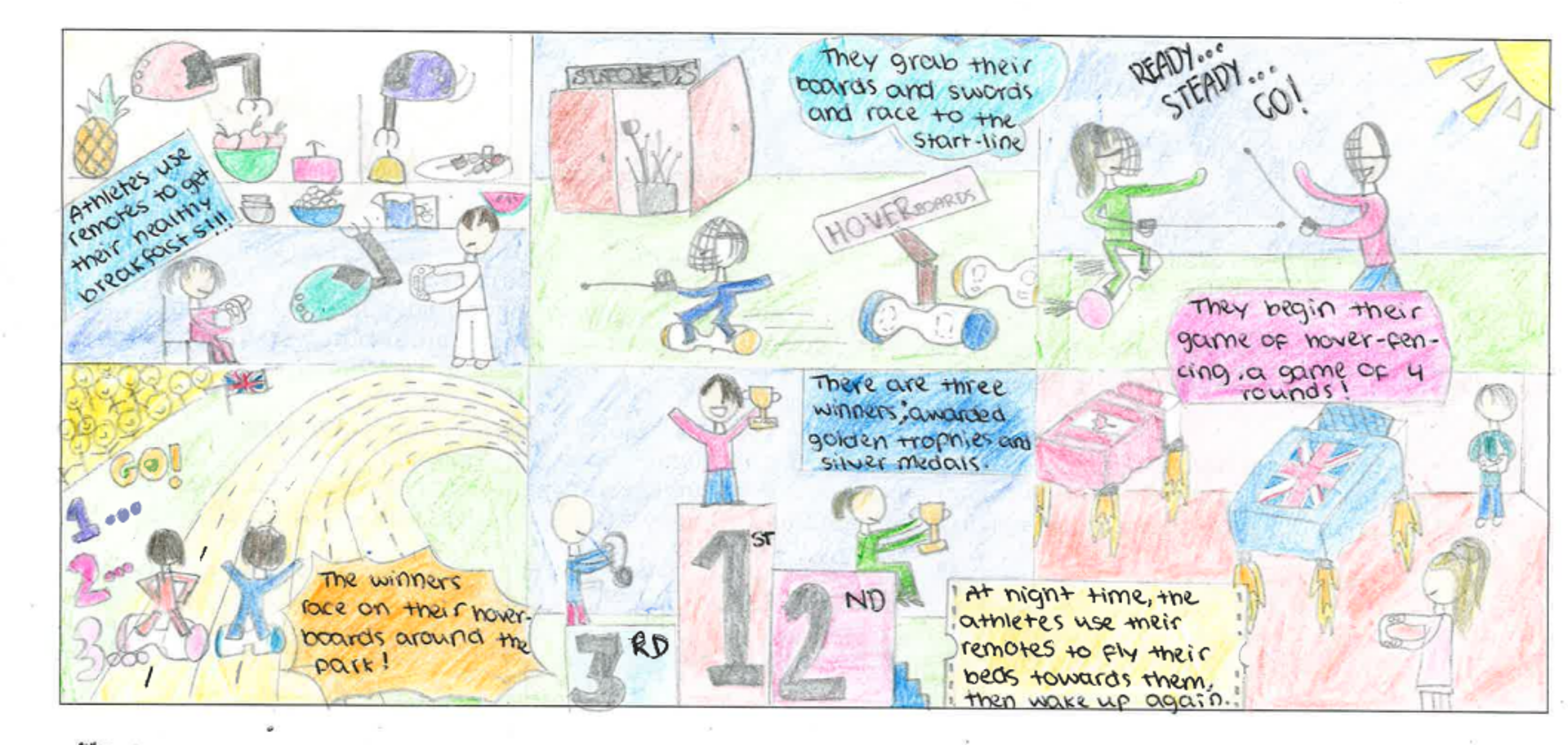 The winning comic strip in the 11–14 age category by Nusaybah, aged 12, from Azhar Academy Girls School.